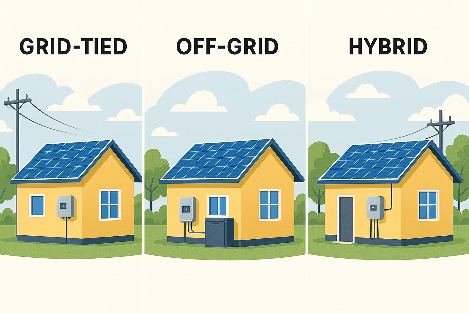 How to Choose the Right System: Grid-Tied, Off-Grid, or Hybrid?